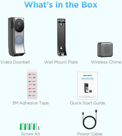Wireless Battery Video Doorbell Dual Camera 1080P with Chime, 1080P HD, Wireless Battery-Powered & 2,4G Wi-Fi, IR Night Vision, Two Way Audio, AI Motion Detection, Local/Cloud Storage