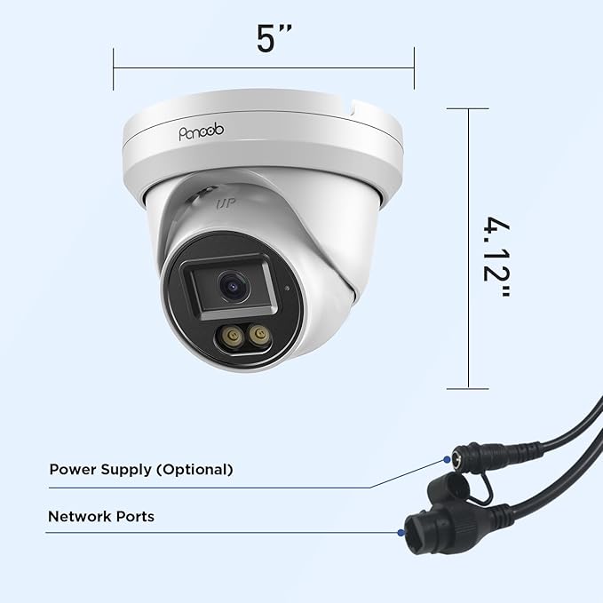 5MP PoE IP Dome Camera Outdoor, Wired Home Indoor Security Turret Camera, 2.8mm Lens 110° Wide Angle, Built-in Mic, AI Person Detection, Smart Color Night Vision, 24/7 Recording, PD93BA1-5MD