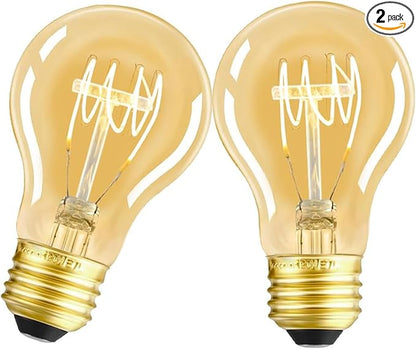 Dimmable LED Edison Light Bulbs 4W 40 Watt Vintage Warm A19 E26 2200K Light Bulbs Antique Spiral Decorative Amber Light Bulbs, CRI 90+, Pack of 2
