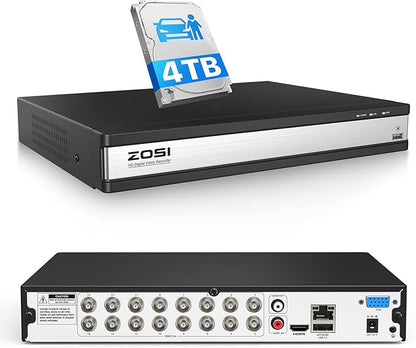 ZOSI 16 Channel 1080P H.265+ Hybrid DVR Recorder for Security Camera, AI Human/Vehicle Detection, Remote Access, Motion Alerts, 4-in-1 (TVI/CVI/AHD/Analog) CCTV Surveillance DVR with 4TB HDD