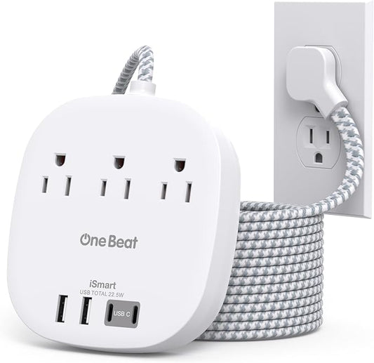 15 Ft Long Extension Cord, Cruise Ship Power Strip, 22.5W/4.5A Flat Plug Power Strip with 3 Oultets 4 USB Ports, 2 USB C Power Strip No Surge Protection for Home Office College Dorm Room Essentials