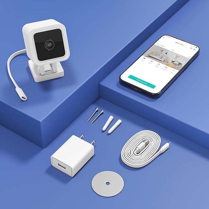 Cam V3 Smart Home Security Camera, Indoor/Outdoor Use, IP65-Rated 1080p Plug-in, Color Night Vision, Motion Detection, Two Way Audio, Works with Alexa, Google Assistant, Cam V3+32GB Micro SD Card