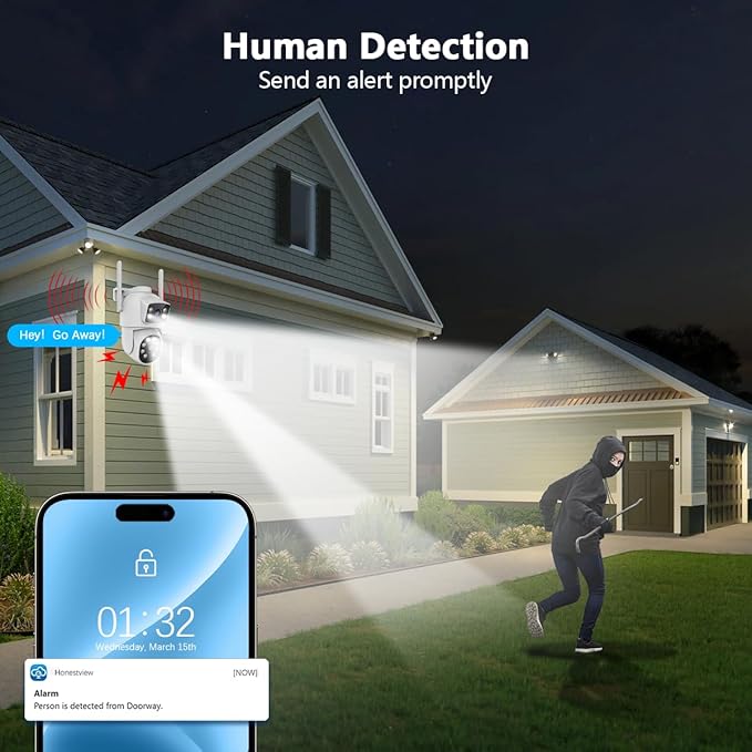 OOSSXX 2.7K 5MP PTZ Security Camera Outdoor Wireless with Dual Lens, 2-Way Audio, 5G/2.4Ghz WiFi 6, Outside Cameras for Home Security Surveillance System Indoor, Color Night Vision