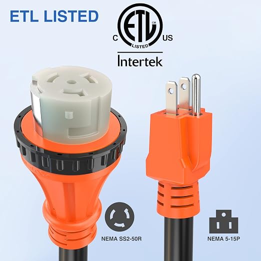 Nilight 15 Amp to 50 Amp RV Locking Adapter Cord ETL Listed 5-15P SS2-50R
