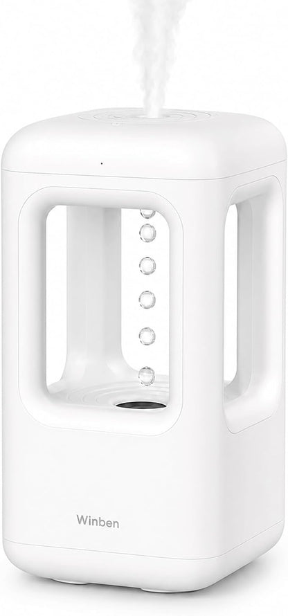 600mL Mini Cool Mist Humidifier with Anti-Gravity Water Drop Display for Bedroom, Nightstand and Personal Spaces, Plug-In, Pearl White