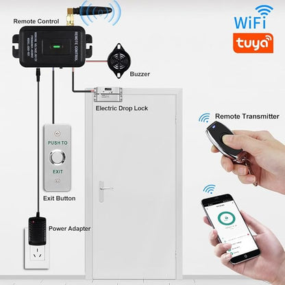 YiToo WiFi Tuya Access Control Electric Drop Bolt Door Lock Kit System Gate Remote Control Opener Smartphone APP Control
