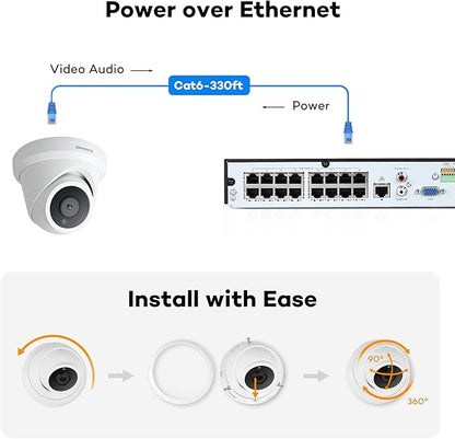 ONWOTE 4K 8MP PoE IP Security Camera, AI Human Vehicle Detection, 3840x2160 8 Megapixels, 134° FoV, Video Audio, Indoor Outdoor, Commercial Wired Camera for Business