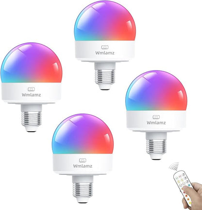 Rechargeable Smart Light Bulbs, with Remote E26/E27 LED Emergency Lightbulbs RGBCW Color with Timer Dimmable for Wall Wireless Sconce (Color : 4 Packs)