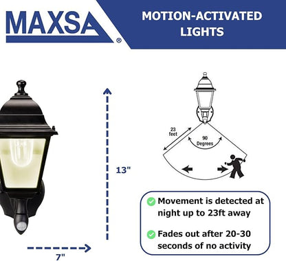 MAXSA 43319-RS Battery-Run Motion-Activated Outdoor Metal Sconce Black