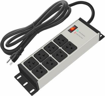 CCCEI Heavy Duty Power Strip Surge Protector 20 AMP Switch, 12 Gauge Extension Cord with Multiple Outlets, Industrial, Shop, Garage High Amp Wall Mount Electric Extender. 15FT, Grey.
