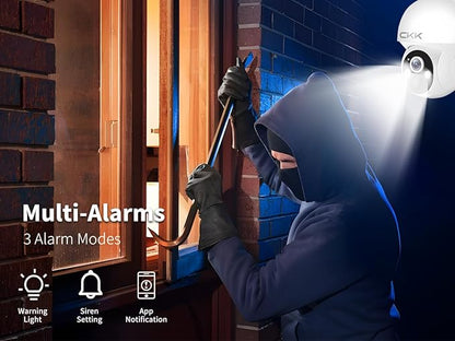 CKK Wireless Cameras for Home/Outdoor Security, Solar Security Cameras Wireless Outdoor 355°PTZ, 4MP 2.5K WiFi Camera with Spotlight, PIR Sensor, Siren, Color Night Vision, 2-Way Talk, SD/Cloud