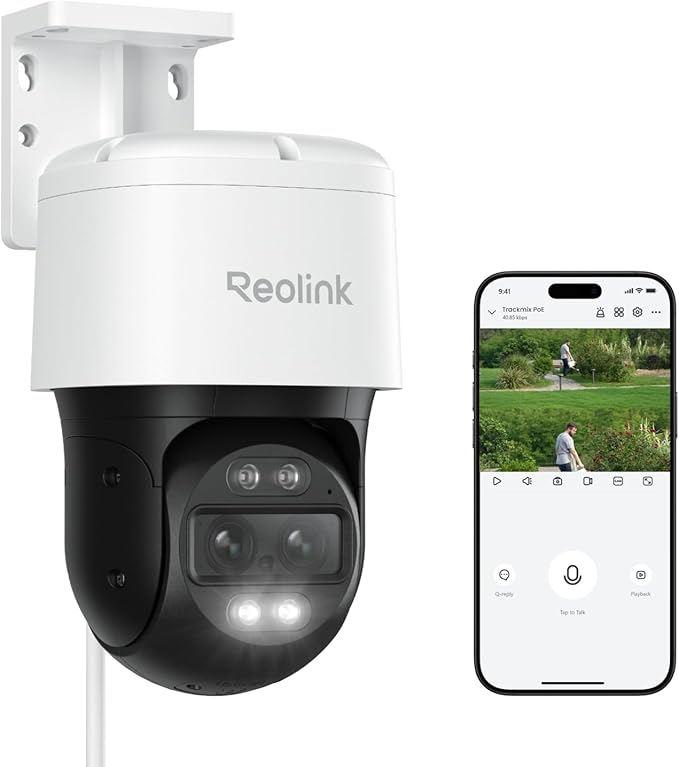 REOLINK 4K Dual-Lens Security Camera System, IP Outdoor Cameras, 1x Duo 2 PoE with 180° Ultra-Wide Angle, Bundle with 1x Trackmix PoE with 6X Hybrid Zoom & Auto Tracking, Color Night