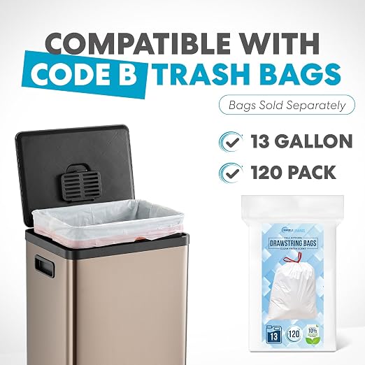 SIMPLI-MAGIC 13 Gallon/50 Liter Kitchen Trash Can, Stainless Steel Step-On Garbage Bin with Side Handles, Built-In Odor Filter Holder & Removable Inner Bucket for Kitchen & Office & Bedroom, Rose Gold
