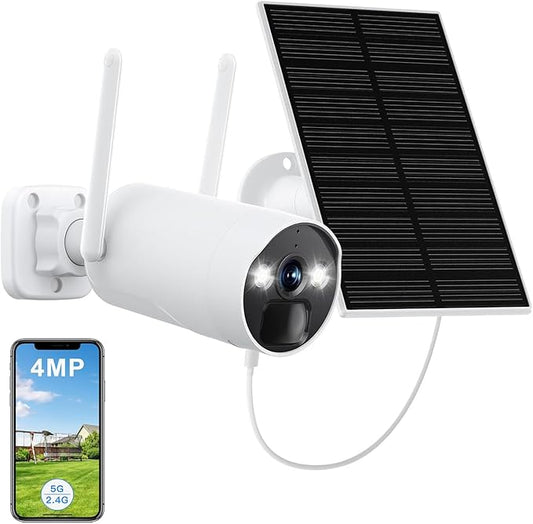 CAMCAMP 4MP Solar Powered Security Camera Outdoor, 2.4G/5G WiFi Wireless Cameras for Home Security, Color Night Vision, Motion Detection, Spotlight Siren Alarm, App Control, Support SD/Cloud Storage