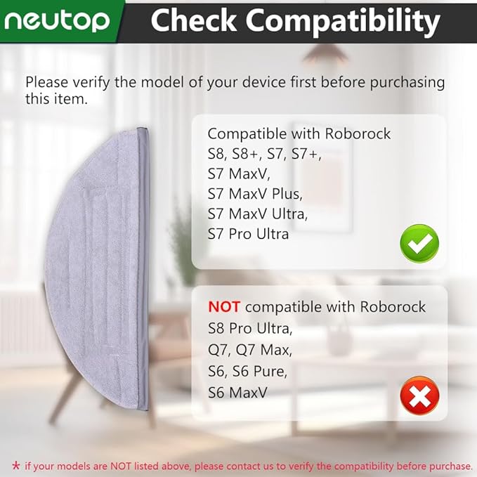 Mop Cloths Pads, Compatible with Roborock S8, S8+, S7, S7+, S7 MaxV Plus/MaxV Ultra/Pro Ultra, Robot Vacuum Cleaners, Washable Spare Parts Accessories, 6-Pack.