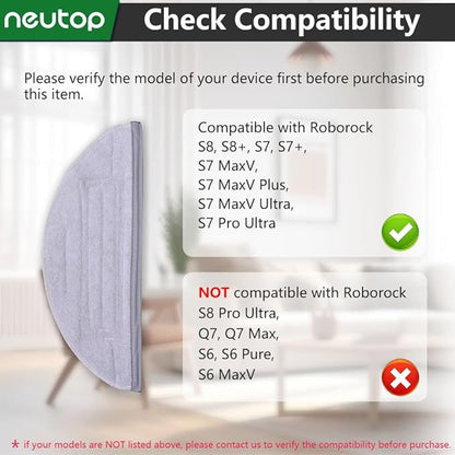 Mop Cloths Pads, Compatible with Roborock S8, S8+, S7, S7+, S7 MaxV Plus/MaxV Ultra/Pro Ultra, Robot Vacuum Cleaners, Washable Spare Parts Accessories, 6-Pack.