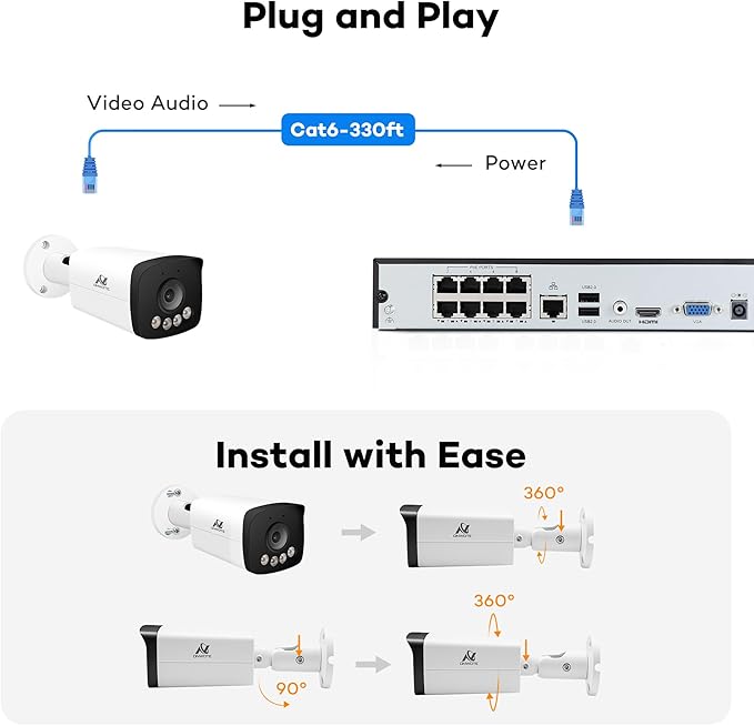 ONWOTE PoE IP Security Camera, 2 Way Audio, Smart Color Night Vision, AI Human Vehicle Detection, 134° Wide View, Commercial Wired CCTV for Business Home, Add-on to NVR System, Indoor/Outdoor