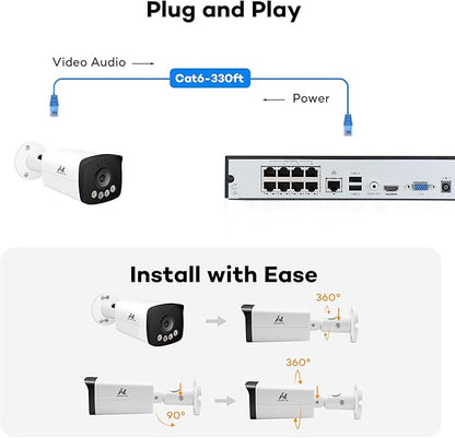 ONWOTE PoE IP Security Camera, 2 Way Audio, Smart Color Night Vision, AI Human Vehicle Detection, 134° Wide View, Commercial Wired CCTV for Business Home, Add-on to NVR System, Indoor/Outdoor