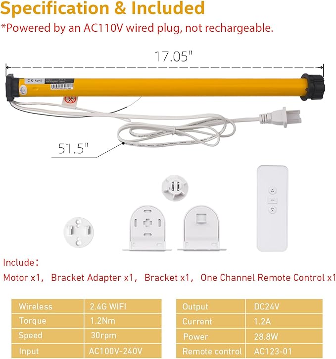 WiFi Blinds Motor for 1.75"(43mm) Tube, Electric Windows Shade, Smart Tubular Motor, App Timer and Group Control, Compatible with Alexa and Google Home