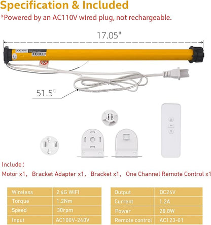 WiFi Blinds Motor for 1.75"(43mm) Tube, Electric Windows Shade, Smart Tubular Motor, App Timer and Group Control, Compatible with Alexa and Google Home