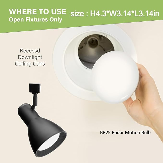 LUXON 9W BR25 Radar Motion Sensor Light Bulbs, Detector Dusk to Dawn 90W Equivalent,Smart Led Lamp Lighting,Indoor Outdoor Auto On/Off E26 Base Soft White 2700K