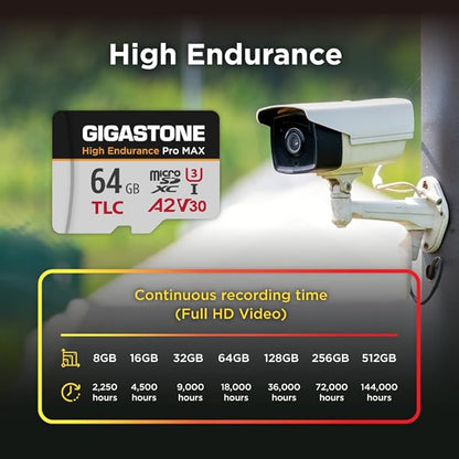 【5 Yrs Free Data Recovery】【Dash Cam】 GIGASTONE 64GB Micro SD Card, TLC High Endurance Pro MAX, Speed Up to 95MB/s, Compatible with REDTIGER Rove VIOFO VANTRUE PRUVEEO, MicroSDXC UHS-I A2 V30 U3