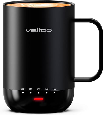 Vsitoo S3 Pro 16oz Smart Self Heating Coffee Mug,Heated Coffee Mug with Auto-Sensing AI Heats Drinks to 120-150°F Hands-Free.Perfect for Home/Office,Ideal Gift fo Men/Women, Black