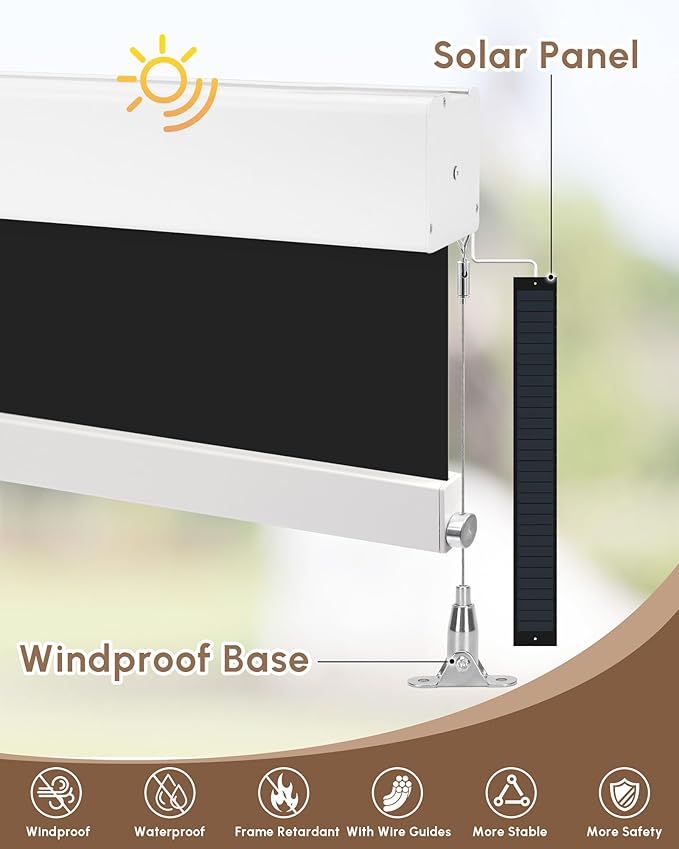 Kincmo Motorized Outdoor Shades for Patio Porch, Custom Outdoor Motorized Blinds with Remote, Waterproof & Windproof Patio Shades Work with Apple Home,Alexa,Google (0% Openness Black)