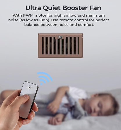 BIOWIND Quiet Register Booster Fan Fits 6" x 12" Register Holes, 10-Speed Smart Heating Cooling AC Vent Fan with Remote Control and Thermostat Control - Bronze