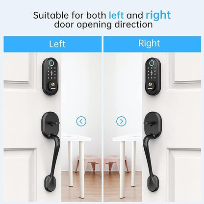 SMONET Front Door Lock Set with Handle, Smart Fingerprint Keyless Entry Door Lock, Deadbolt with App Control, Touchscreen Keypad for Home Airbnb Apartment