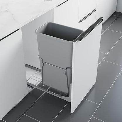 Dowell B15 Aluminum Base Wastebasket Pullout with Door Mount and 50Qt/13Gal Plastic Bin (4012 0115+50)