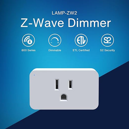 LAMP-ZW2 Z-Wave 800 Long Range Plugin Dimmer – 1,300 ft Range, SmartStart, S2 Security, 200W – Works with SmartThings, Hubitat, Home Assistant (Z-Wave HUB Required)