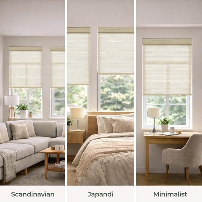 ZSHINE Motorized Linen-Look Roller Shades for Windows, Rechargeable Smart Light Filtering Blinds Compatible with Alexa (82190A)