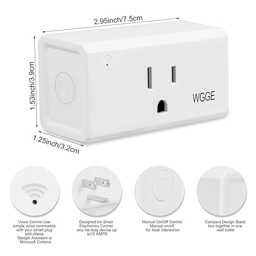 WGGE WiFi Smart Plug Outlet, APP Remote Control Anywhere, Timer Function,Compatible with Alexa or Google Assistant, No Hub Required, 2.4 Ghz Network Only (White / 2 Pcs)