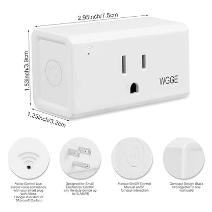 WGGE WiFi Smart Plug Outlet, APP Remote Control Anywhere, Timer Function,Compatible with Alexa or Google Assistant, No Hub Required, 2.4 Ghz Network Only (White / 2 Pcs)