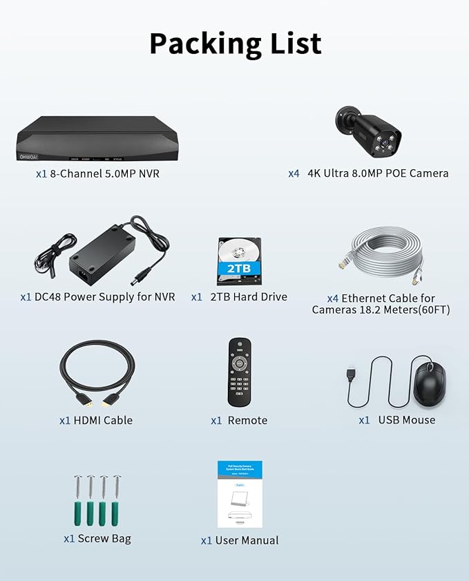 《4K Ultra HD & 100FT IR Night Vision》PoE Outdoor Security Camera System, Wired Cameras for Home Security, NVR Video Surveillance Kit with Motion Detection