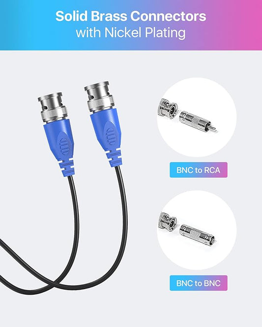 ZOSI 4 Pack 100ft (30 Meters) 2-in-1 Video Power Cable, BNC Extension Surveillance Camera Cables for Video Security Systems (Included 4X BNC Connectors and 4X RCA Adapters)
