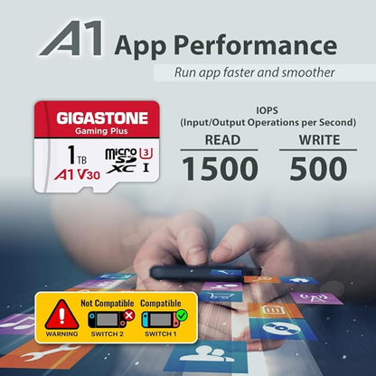 【for Switch 1 Only】 GIGASTONE 1TB Micro SD Card with USB C Card Reader, Gaming Plus, MicroSDXC Memory Card for Gaming Console, 4K Video Recording, UHS-I A1 U3 V30 C10, up to 150MB/s, with Adapter