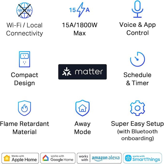 TP-Link Tapo Matter Supported Smart Plug Mini, Compact Design, 15A/1800W Max, Super Easy Setup, Works with Apple Home, Alexa & Google Home, UL Certified, 2.4G Wi-Fi Only, White, Tapo P125M(3-Pack)