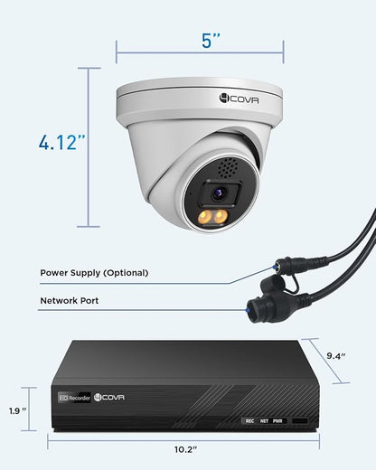 4COVR PoE Security Camera System 4K, 2 Way Audio Talk & Dual Lights Smart Color Night Vision, Person Vehicle Detection, 4X 8MP Dome IP Camera IP67, 8CH 8MP NVR 2TB HDD, 24/7 Home Video, LY97KA8M0804