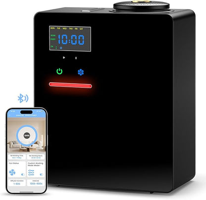 Waterless Essential Oil Diffuser 5000 Sq.Ft Coverage for Large Home, Hotel, or Office, 200ml Cold Air Scent Diffuser Machine with Bluetooth App Control, Quiet No-Heat HVAC Fragrance Diffuser