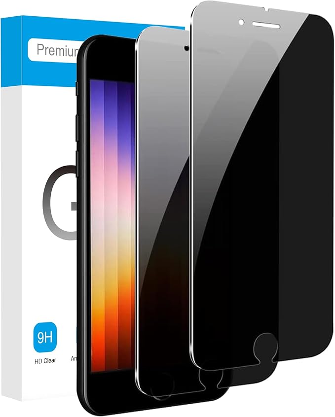 Fotbor Privacy Screen for iPhone SE 2020/2022, iPhone 2nd/3rd Generation Privacy Screen Protector, iPhone SE 2020/2022 Screen Protector Tempered Glass, 4.7-Inch, Anti Spy, 2-Pack (dark)