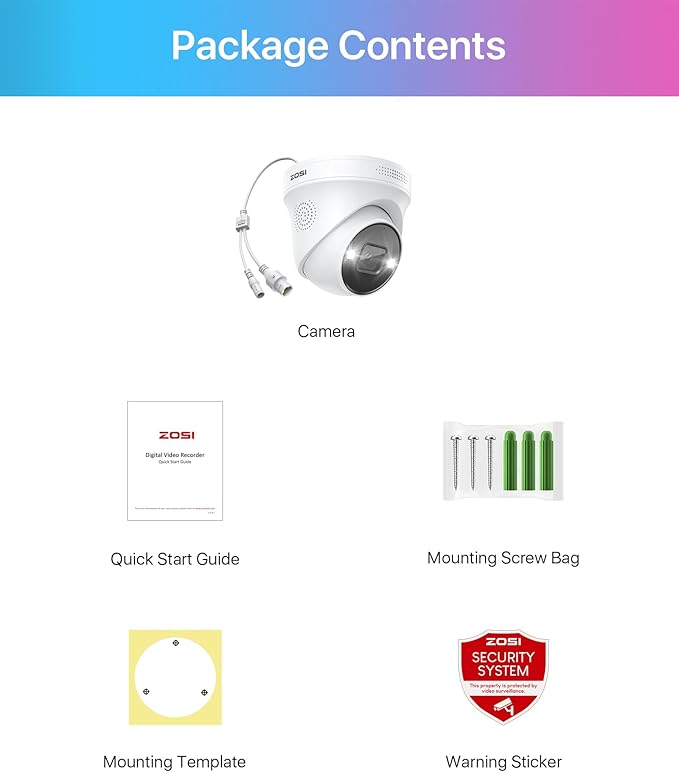 ZOSI 4K PoE Add on Security Camera with Person Vehicle Detection, Sound & Light Alarm, 2 Way Audio, Color Night Vision, 8MP Weatherproof Outdoor Indoor Dome IP Cam, Only Work with ZOSI 4K PoE NVR