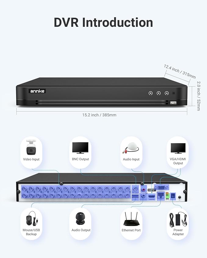 ANNKE 32CH H.265+ 3K Lite Security AI Digital Video Recorder with Human/Vehicle Detection, 5-in-1 CCTV DVR for Home/Business Surveillance Camera System, 24/7 Recording, P2P Technology, NO Hard Drive