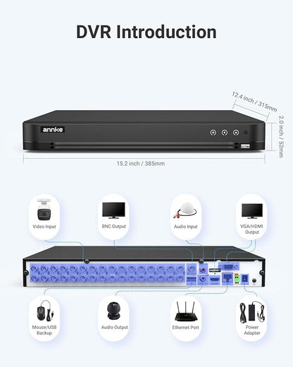 ANNKE 32CH H.265+ 3K Lite Security AI Digital Video Recorder with Human/Vehicle Detection, 5-in-1 CCTV DVR for Home/Business Surveillance Camera System, 24/7 Recording, P2P Technology, NO Hard Drive
