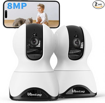VIMTAG 4K 8MP Pan/Tilt Indoor Camera for Pet/Dog/Cat/Baby/Nanny/Home Security with Phone APP, Motion Tracking, Night Vision, 2-Way Audio, AI Detection, 5G/2.4GHz WiFi, Cloud & SD Card, Works w/Alexa