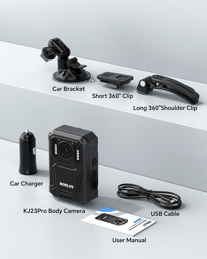 BOBLOV KJ23Pro 2K Body Camera, 64GB Body Camera with Night Vision, 4000mAh Battery for 15 Hours Continuous Recording, IP66 Waterproof Design for Law Enforcement, Security, and Outdoor Work（64GB）