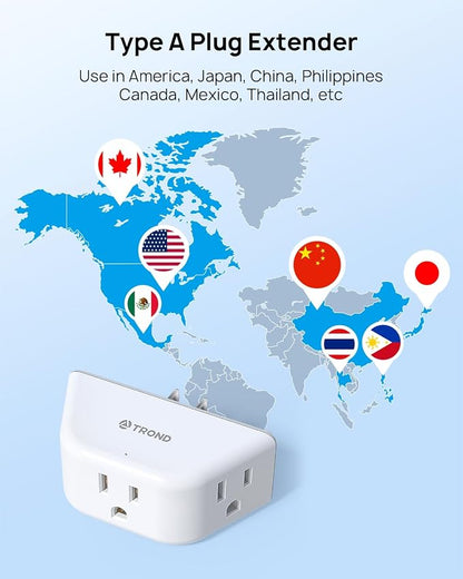 TROND 2 Prong to 3 Prong Outlet Adapter for Old House, 2 Pack | 3-Way Angled Wall Extender with 3 AC Sockets, Plug Expander for Non-Grounded Socket in Home Hotel, Cruise Essentials, White