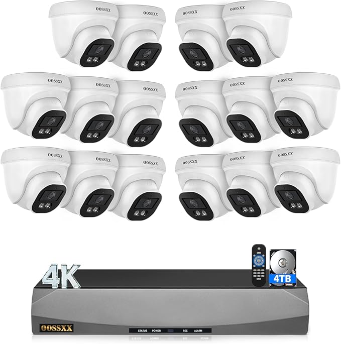 (2026 Update) 4K PoE Security Camera System, 16 Wired Dome Cameras Outdoor Indoor, 130° Wide Angle, 16CH NVR with 4TB HDD, Built-in Mic, Free App Remote Access, No Monthly Fee, 30 Days Recording