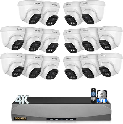 (2026 Update) 4K PoE Security Camera System, 16 Wired Dome Cameras Outdoor Indoor, 130° Wide Angle, 16CH NVR with 4TB HDD, Built-in Mic, Free App Remote Access, No Monthly Fee, 30 Days Recording